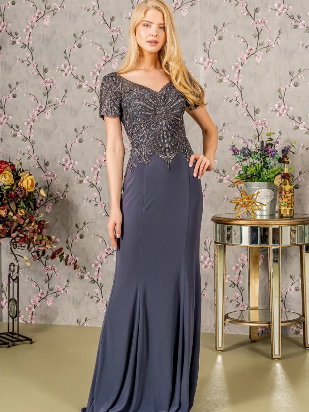 NEW LONG FORMAL MOTHER OF BRIDE MERMAID DRESS EMBROIDERED WITH BEADS GL3361